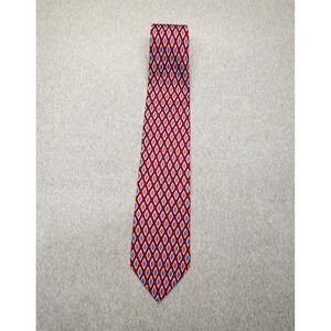 Vtg Brooks Basics Geometric Neck Tie Red Blue Diamonds Office Professional